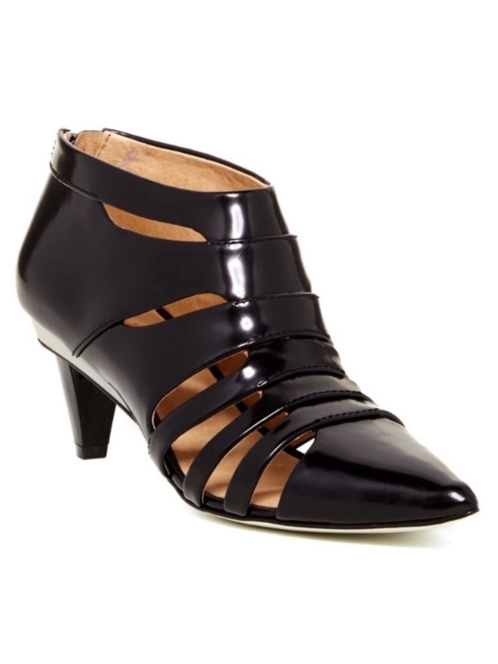 L.A.M.B. Caged Kitten Heel leather bootie black size 6.5